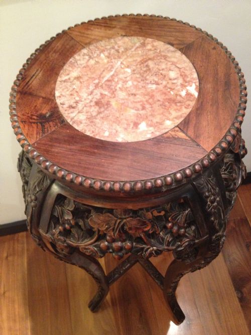 fig 1. TALL CHINESE HARDWOOD MARBLE TOPPED PLANT STAND