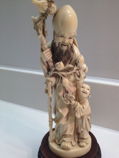fig 1. SUPERB QUALITY CHINESE IVORY FIGURE SHOULAO AND HIS ATTENDANT