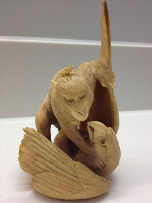 Magnificent Quality Japanese Ivory Okimono Monkey and Eagle