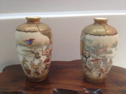 Fantastic Quality Pair of Miniature Japanese Satsuma Vases (Yabu Meizan Style)