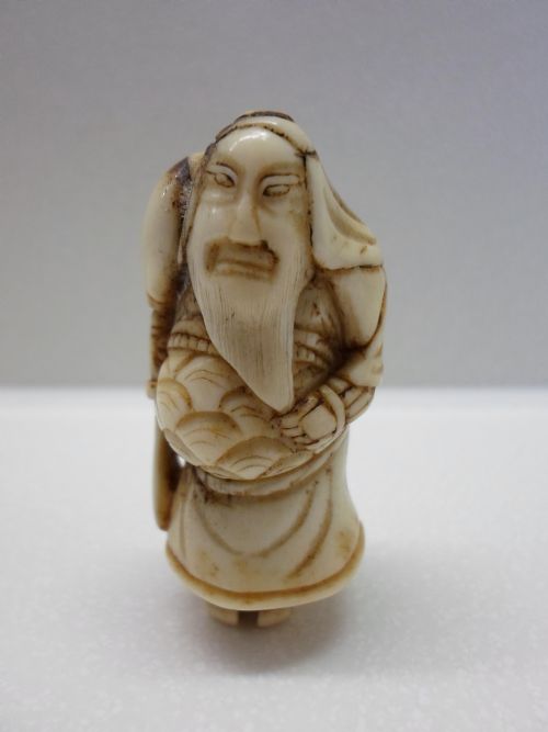 19th Century Japanese Staghorn Netsuke Bearded Sage