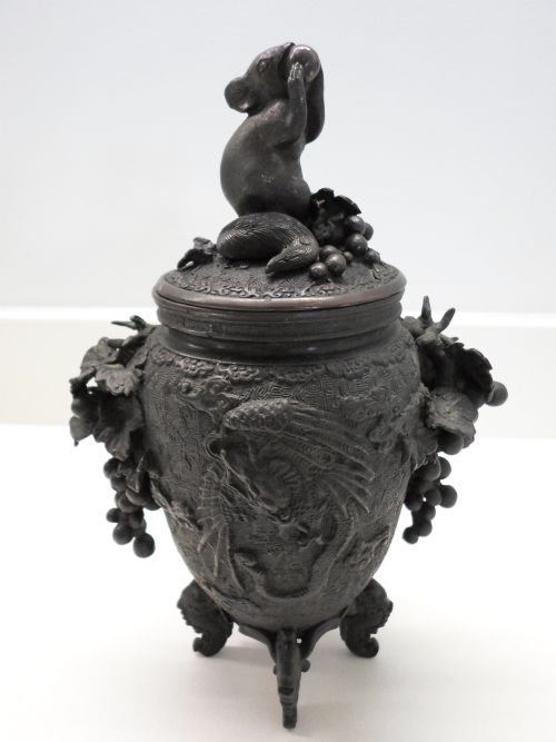 Lovely Quality Japanese Bronze Koro with Squirrel Finial Meiji Period