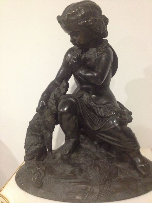fig 1. SUPERB LARGE VICTORIAN BRONZE GROUP GIRL WITH DOG