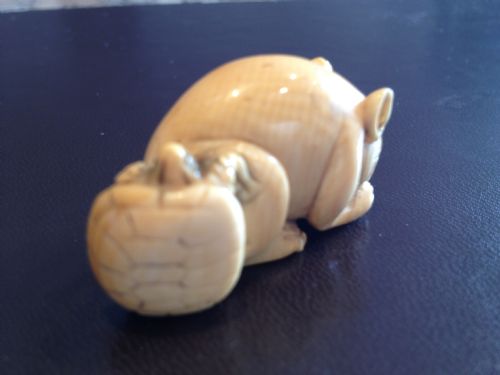 fig 1. FINE JAPANESE IVORY NETSUKE TERRAPIN ON A RAT MEIJI PERIOD 1868-1912