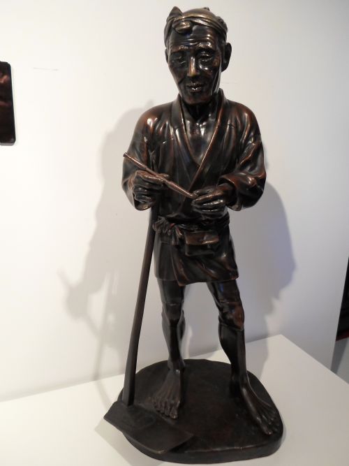 Large Japanese Bronze Okimono Peasant Farmer Meiji Period 1868 - 1912