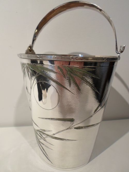 fig 1.  CHINESE SILVER & ENAMEL ICE BUCKET AND TONGS