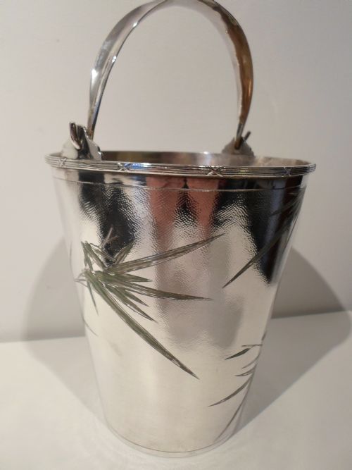 fig 2.  CHINESE SILVER & ENAMEL ICE BUCKET AND TONGS