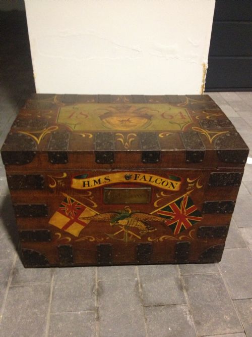Highly Decorative Victorian Ships Silver Chest/strong Box/trunk Hms Falcon 1854