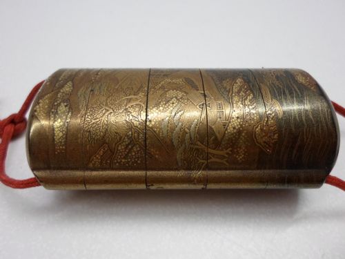 fig 1. JAPANESE GOLD LACQUER 5 SECTION INRO MEIJI PERIOD