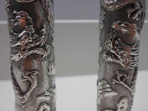 fig 1. GREAT PAIR OF CHINESE SILVER SPILL VASES BY WANG HING