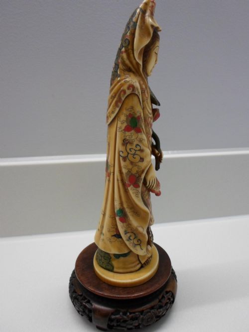 fig 1. RARE 19TH CENTURY JAPANESE PAINTED IVORY OKIMONO OF KANNON (KUAN-YIN)