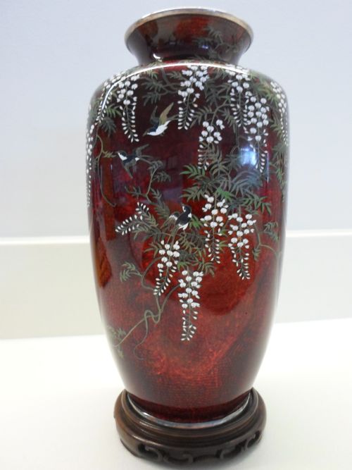 Ando Jubei Silver Cloisonne Vase in Silk Lined Tomobako
