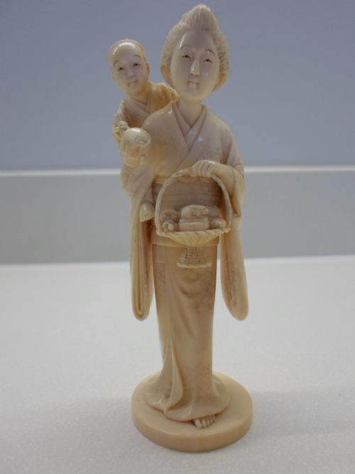 Fine Quality Japanese Ivory Okimono Mother with Child
