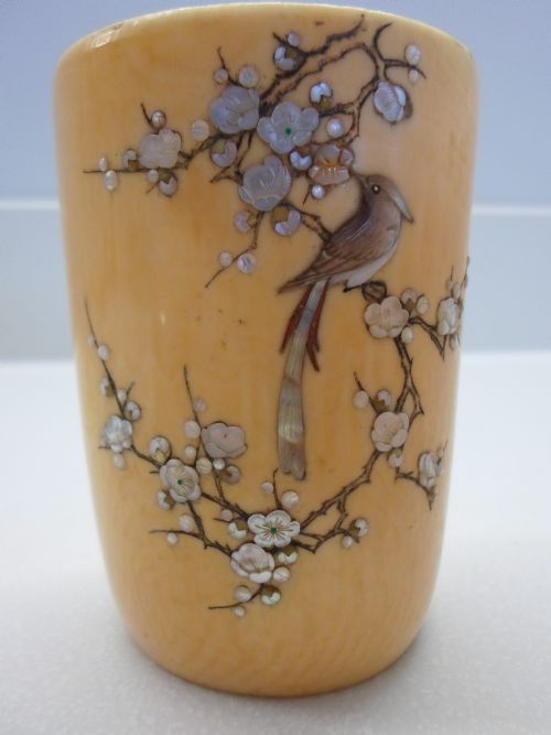 fig 1. JAPANESE IVORY AND SHIBAYAMA BRUSH POT MEIJI PERIOD