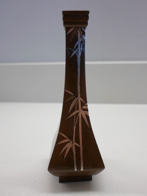 Japanese Bronze Silver Inlaid Spill Vase by Nagowa