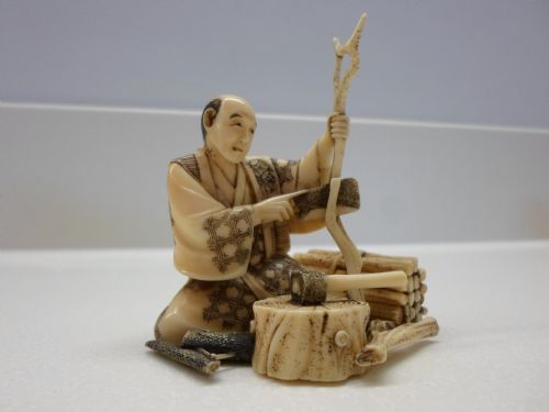 Japanese Ivory Okimono Woodcutter Meiji Period