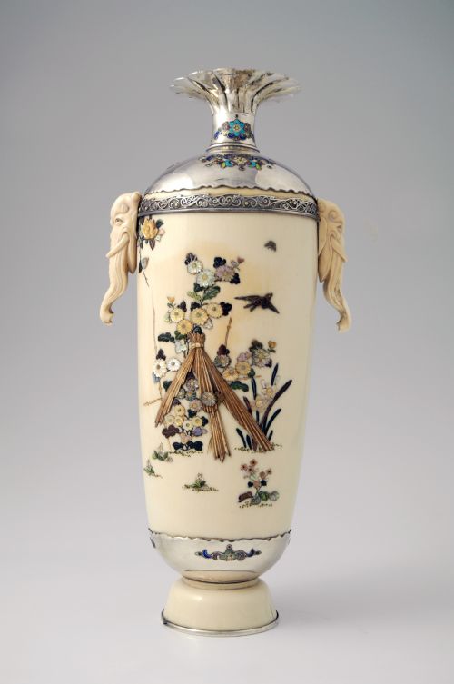 fig 1. SILVER MOUNTED JAPANESE SHIBAYAMA IVORY VASE