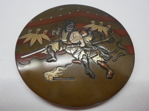 Japanese Bronze Mixed Metal Samurai Box Signed