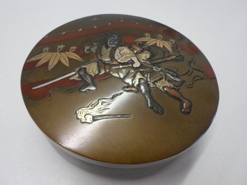 fig 1. JAPANESE BRONZE MIXED METAL SAMURAI BOX SIGNED