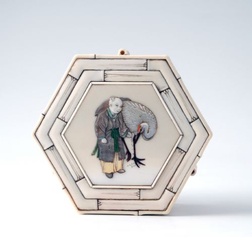 Exquisite Japanese Ivory & Shibayama Lidded Box