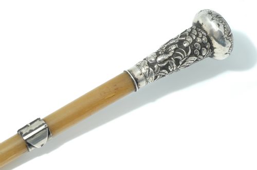 fig 1. RHINOCEROS HORN SWAGGER STICK CHINESE SILVER MOUNTS CITES CERTIFICATE