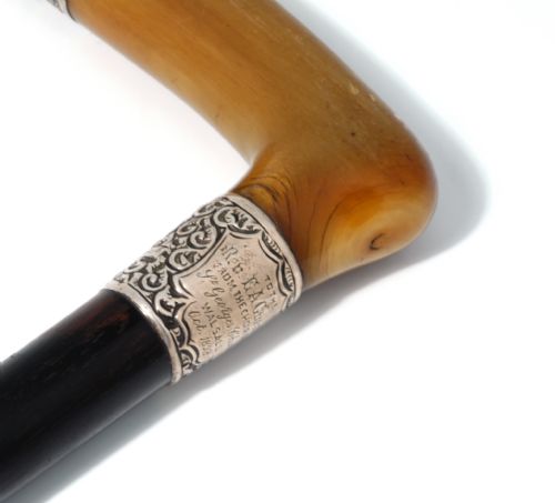 fig 1. SILVER MOUNTED RHINOCEROS HORN WALKING STICK WITH CITES