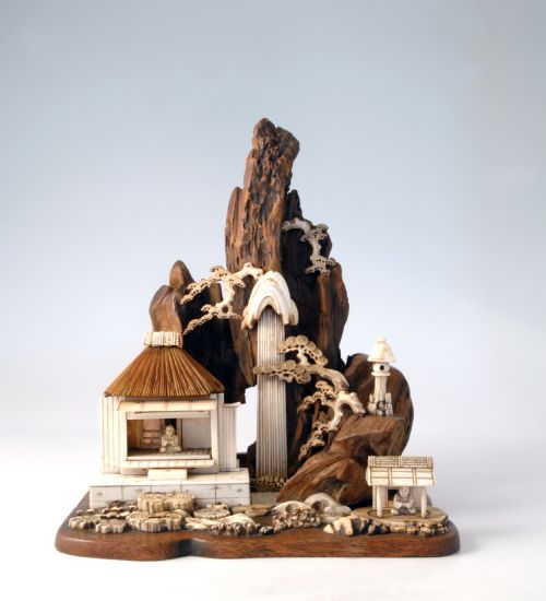 Chinese Ivory and Wood Temple Group