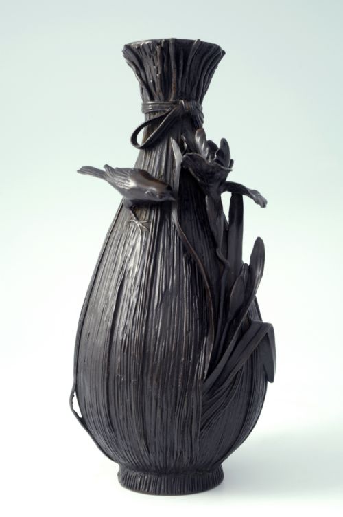 Delightful Japanese Bronze Bird Vase Meiji Period