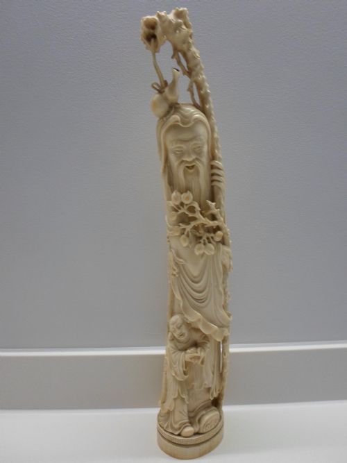 Very Large Chinese Ivory Figure Shou Lao and His Attendant