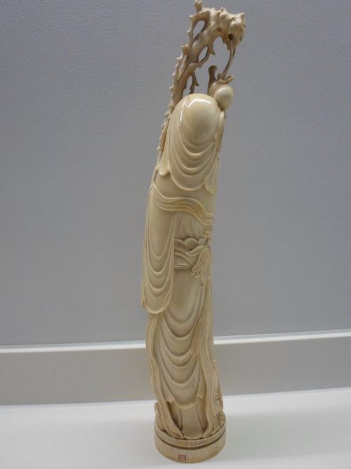 fig 1. VERY LARGE CHINESE IVORY FIGURE SHOU LAO AND HIS ATTENDANT