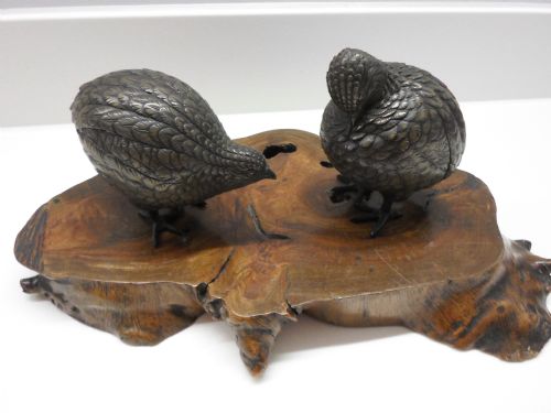 Fine Quality Pair of Japanese Bronze Quails Meiji