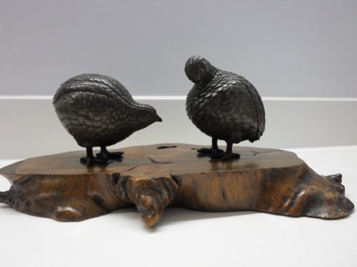 fig 1. FINE QUALITY PAIR OF JAPANESE BRONZE QUAILS MEIJI