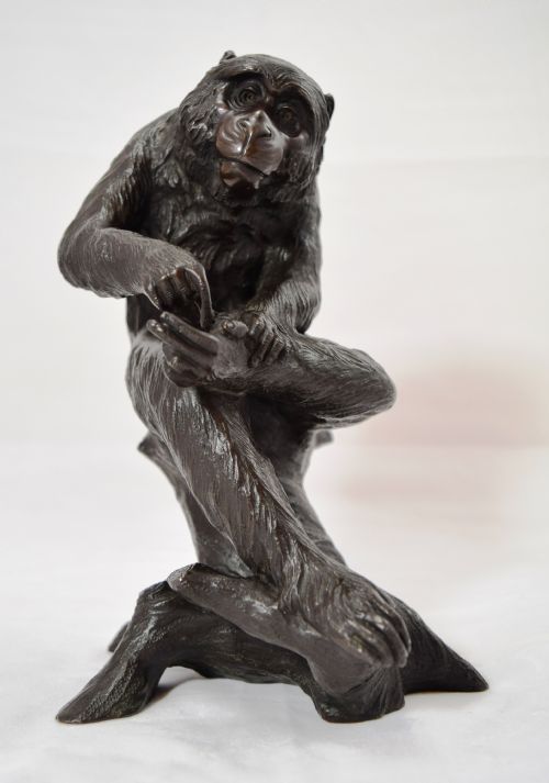 Charming Japanese Bronze Monkey Okimono "Genryusai Seiya" Meiji