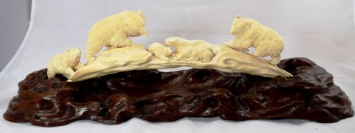 Rare Large Japanese Ivory Tusk Bridge of Bears Meiji
