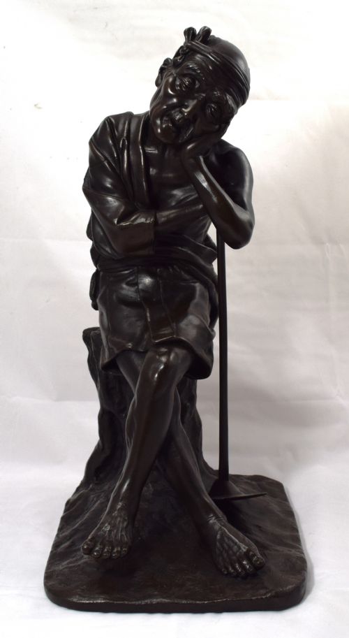 lovely large japanese bronze okimono farmer manner of kaniya kuniharu - CATEGORY: ANTIQUE MISCELLANEOUS - DATED 1900