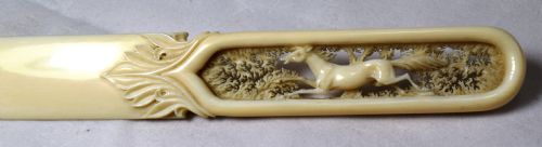 fine quality carved horse ivory paper knife - CATEGORY: ANTIQUE MISCELLANEOUS - DATED 1900