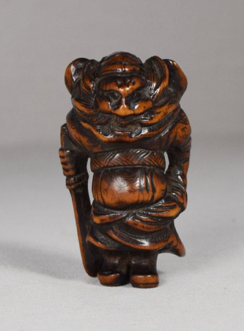 18th century japanese boxwood netsuke windswept shoki - CATEGORY: ANTIQUE MISCELLANEOUS - DATED 1800
