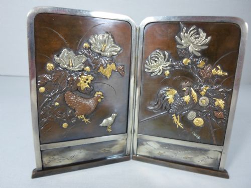 fine japanese bronze mixed metal onlaid table screen - CATEGORY: ANTIQUE METAL - DATED 1900