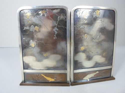 FINE JAPANESE BRONZE MIXED METAL ONLAID TABLE SCREEN - ADDITIONAL PHOTO 5