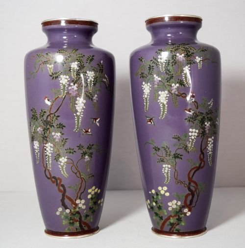 lovely quality pair of japanese cloisonne vases meiji - CATEGORY: ANTIQUE VASES - DATED 1910