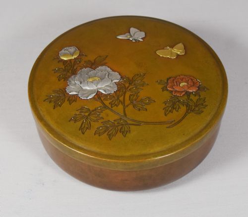 japanese bronze mixed metal kogotrinket box - CATEGORY: ANTIQUE BOXES - DATED 1900