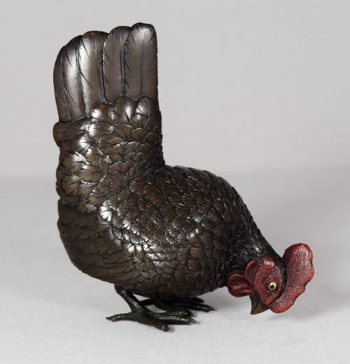 heavy quality japanese bronze okimono of a cockerel - CATEGORY: ANTIQUE METAL - DATED 1900