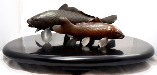 huge exhibition quality japanese carp okimono on stand by izumi seijo ii - CATEGORY: ANTIQUE MISCELLANEOUS - DATED 1900
