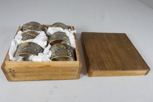 Set of Six Japanese Mixed Metal Napkin Rings in Tomobako