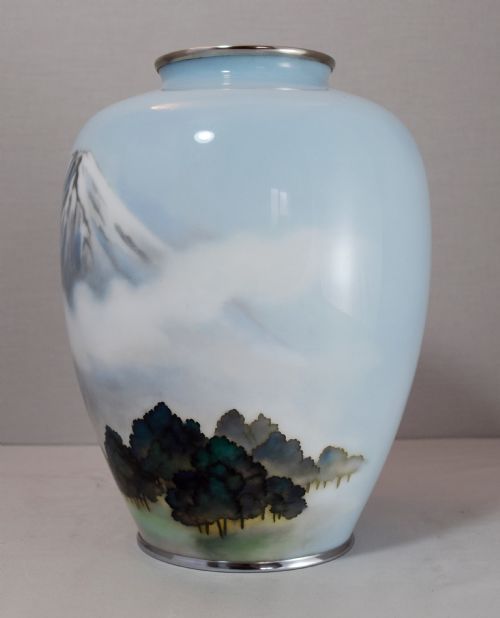 LARGE ANDO JAPANESE CLOISONNE VASE DEPICTING MOUNT FUJI - ADDITIONAL PHOTO 3