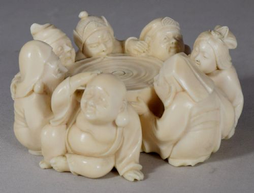 FINE QUALITY HUMEROUS JAPANESE IVORY LUCKY GODS OKIMONO - ADDITIONAL PHOTO 8