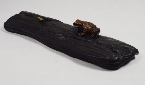 UNUSUAL JAPANESE MIXED MEDIA BRONZE AND WOOD OKIMONO - ADDITIONAL PHOTO 2