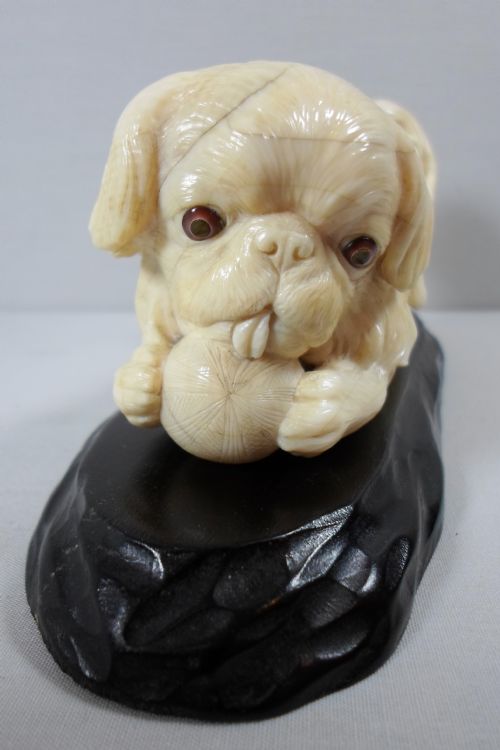 A CHARMING JAPANESE IVORY OKIMONO OF A PEKINGESE DOG - ADDITIONAL PHOTO 4
