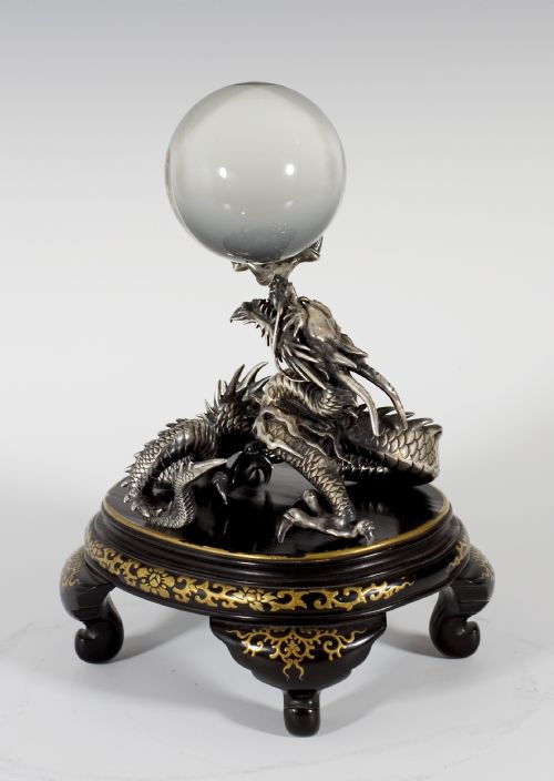 JAPANESE SILVERED BRONZE DRAGON OKIMONO MEIJI PERIOD - ADDITIONAL PHOTO 1