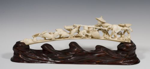 humerous japanese ivory okimono bird catchers signed - CATEGORY: ANTIQUE MISCELLANEOUS - DATED 1900